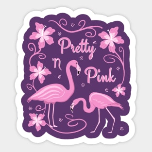 Pink Flamingos with Tropical Flower Decorations Sticker